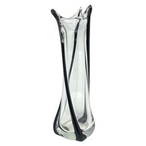 Hand Blown Vase Art Glass Amethyst Swirl Purple Clear Large Eclectic Centerpiece